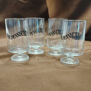 Vintage Early Times Bourbon Glasses "The Pussycat" Footed Barware Whiskey 1972